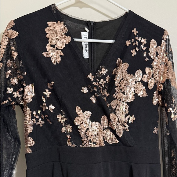 JJs House Black Dress with Rose Gold Sequin Floral Design - Picture 1 of 6